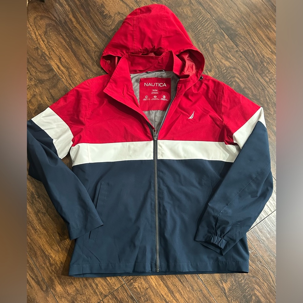 Nautica Men's Red, White, and Navy Windbreaker medium